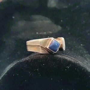 Vintage Mid Century Modern Style Lapis Stone Chunky Ring